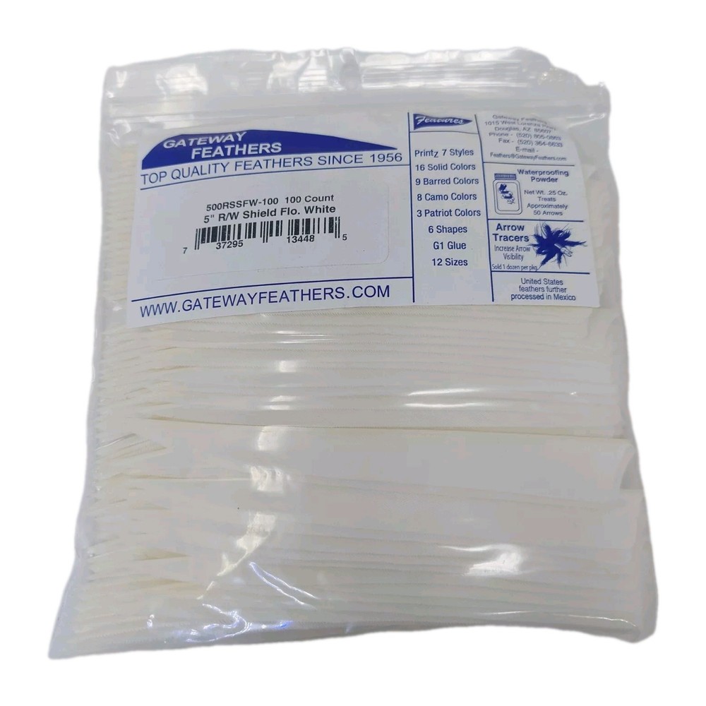 100 Pack Gateway Feathers 5" Right Wing: Shield Flo. Florescent White 500RSSFW