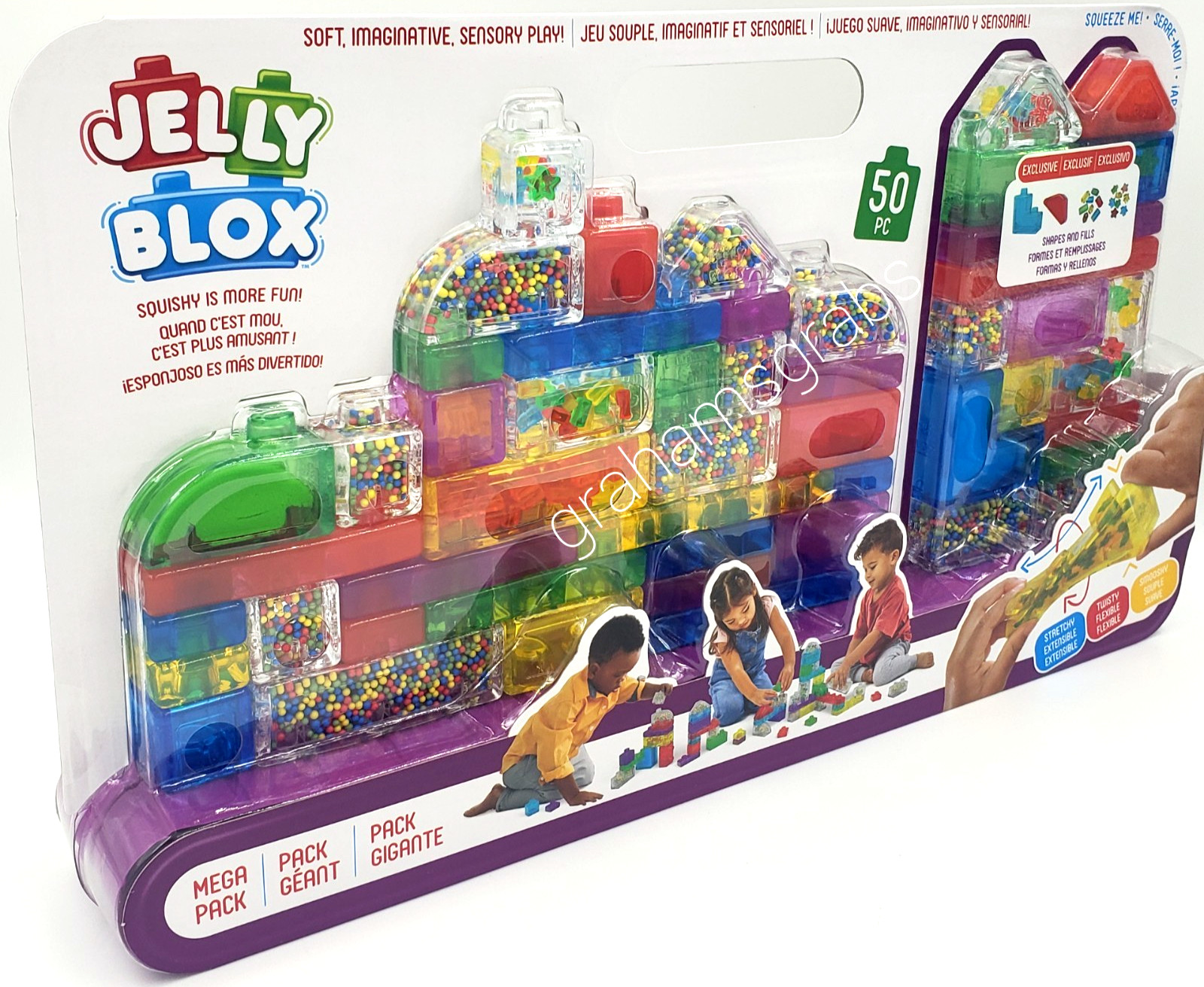 JELLY BLOX MEGA PK 50 Pc SQUISHY TWISTY SMOOSHY STRETCHY SENSORY BUILDING BLOCKS