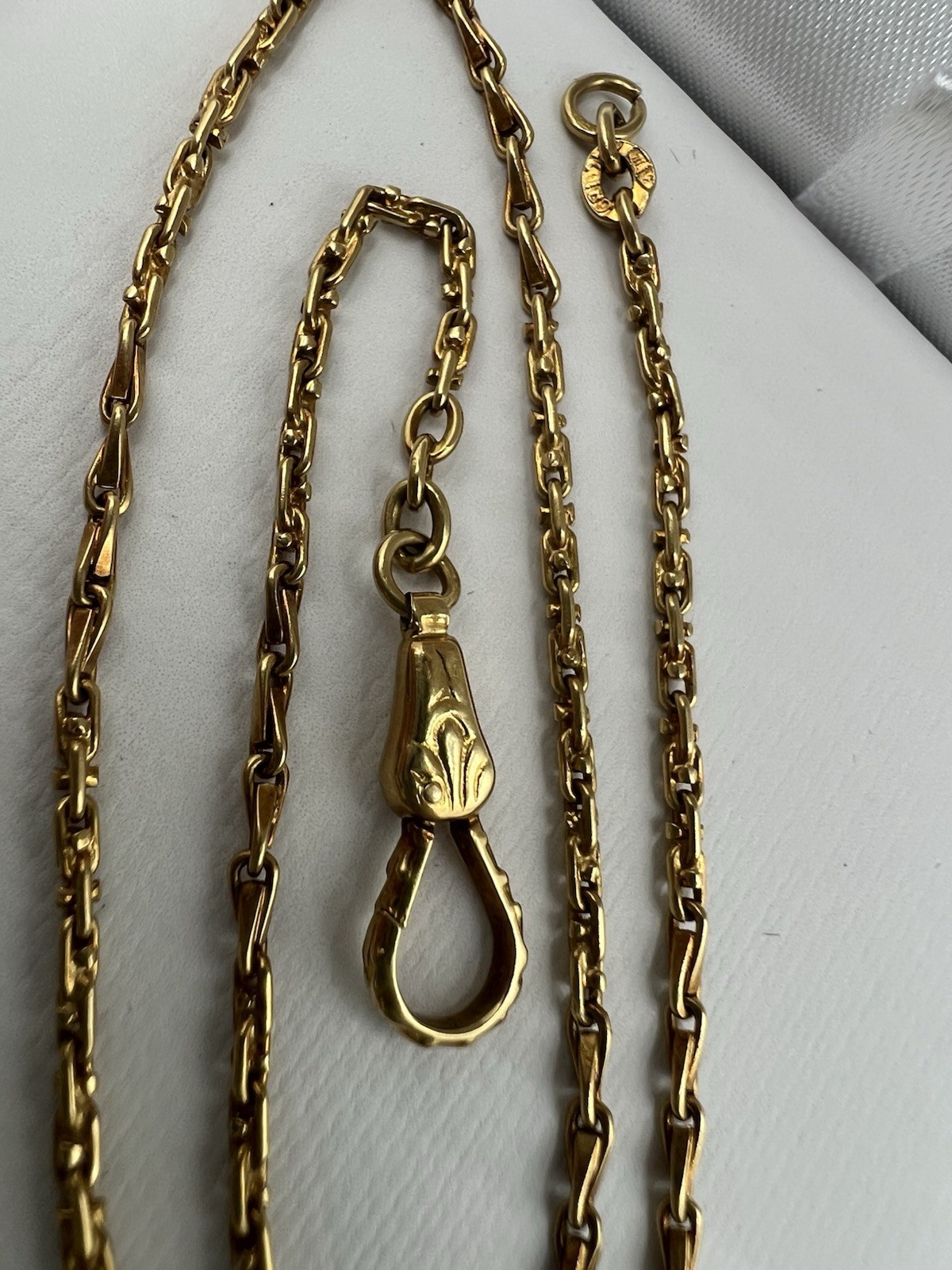 18k 750 Yellow Gold Antique Vintage Pocket Watch Chain - Unique & Unusual Link