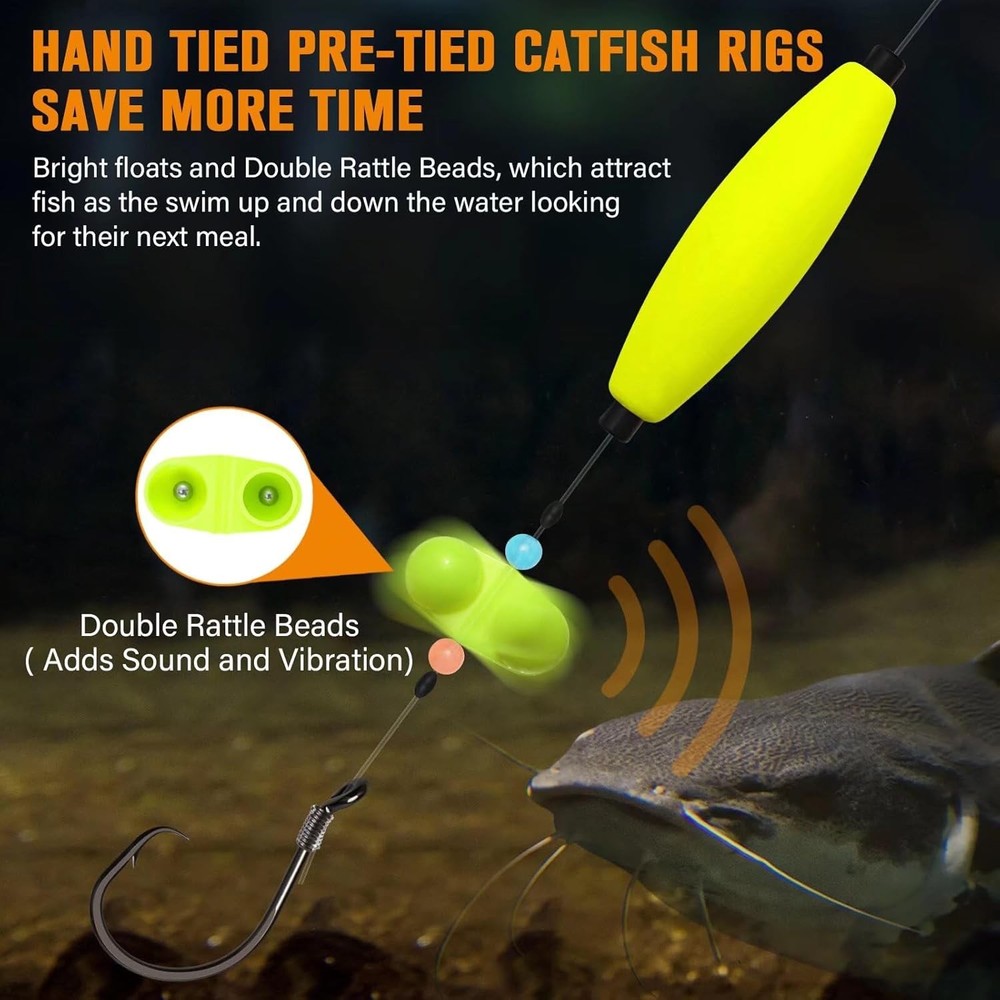 Dovesun Catfish Rigs Santee Rig Float 23", Cigar Float-6/0Hook * 6PCS