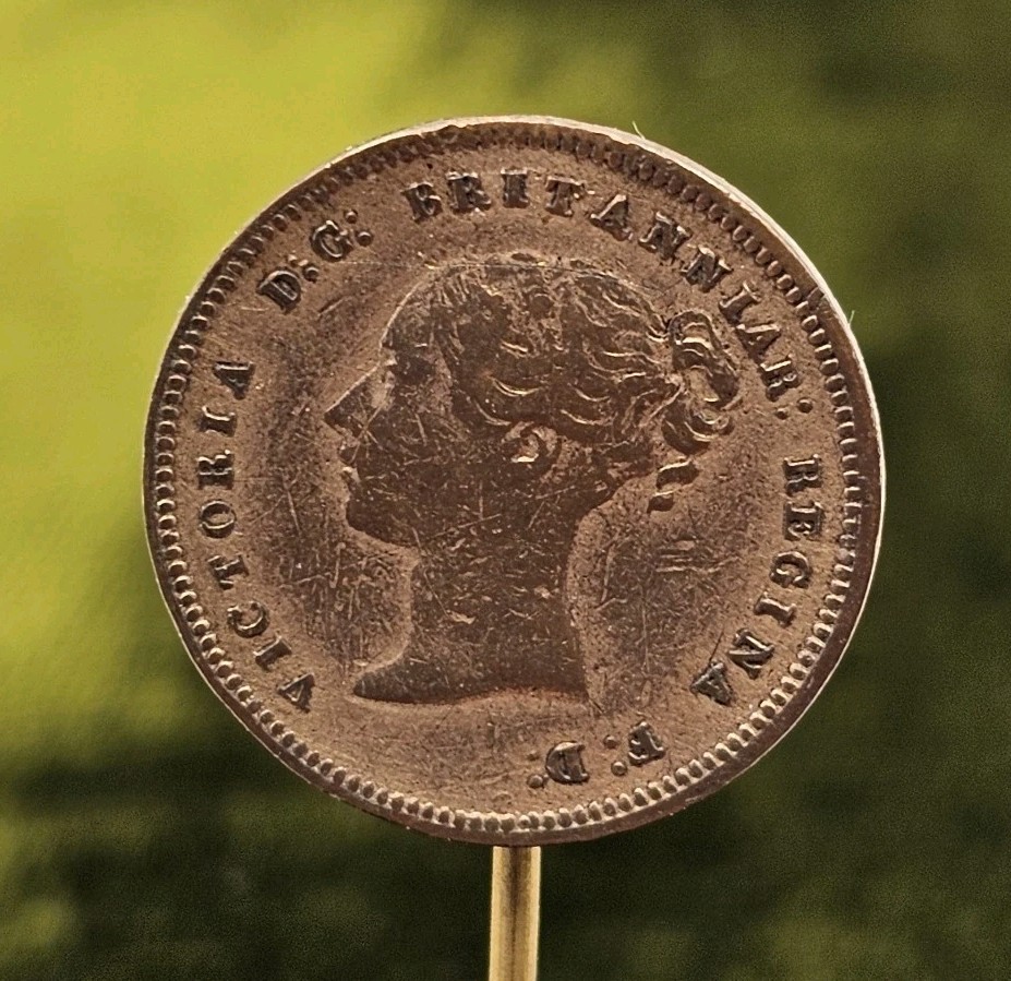 1844 British Half Farthing Copper Coin Tie Stickpin