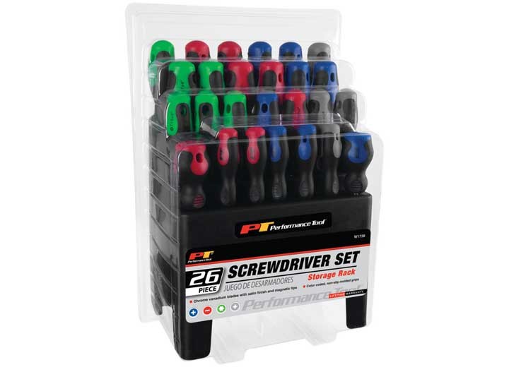 Performance Tool W1738 26pc Screwdriver Set w/Rack
