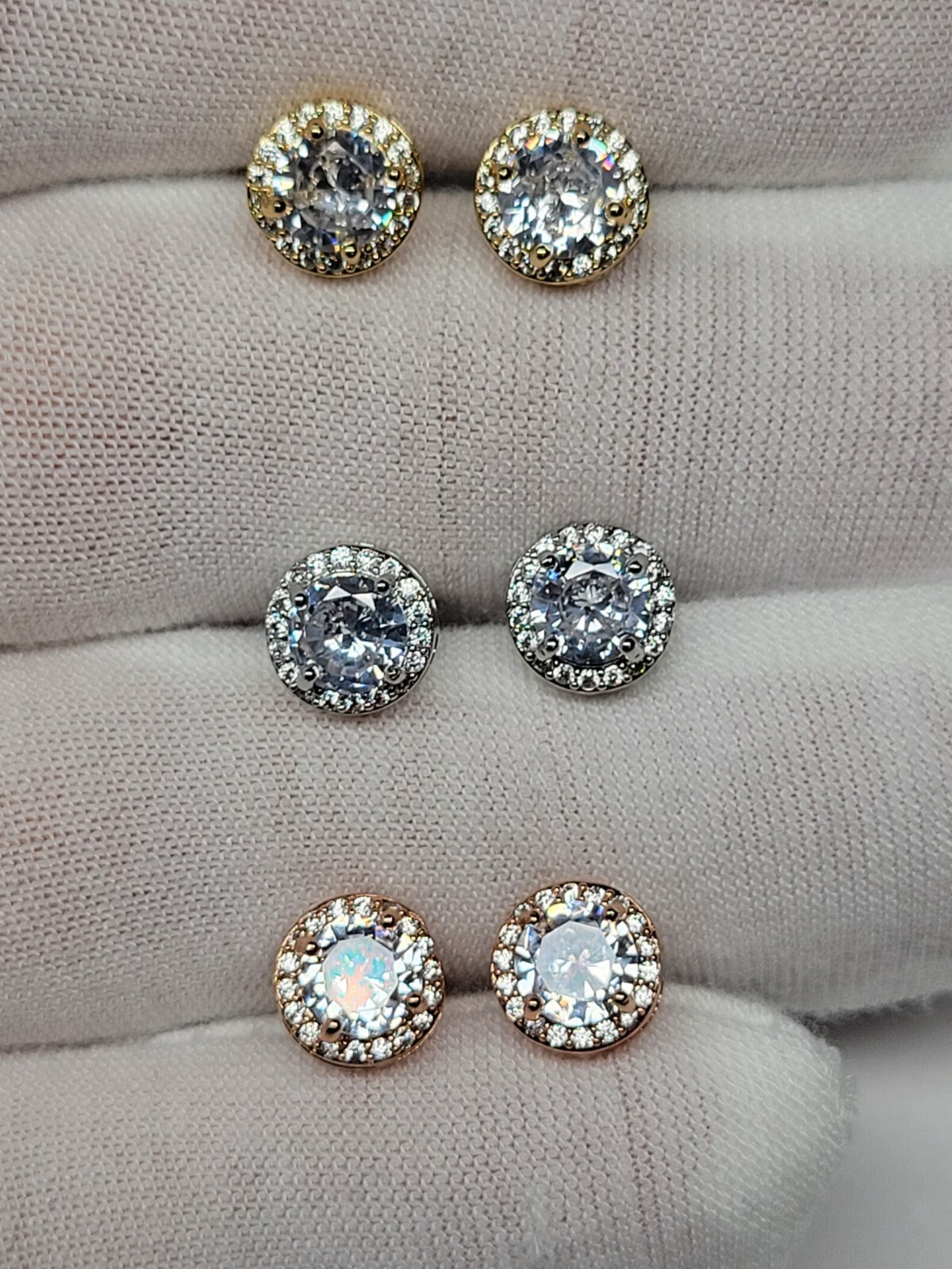 Gold, Silver Plated Stud Earrings With Cubic Zirconia Unisex, Women, Men