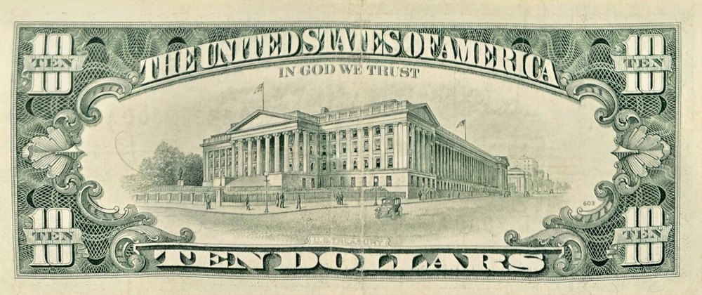 $10 1993 FRN Offset Misalignment Error Green Seal / Serial Number Currency Note