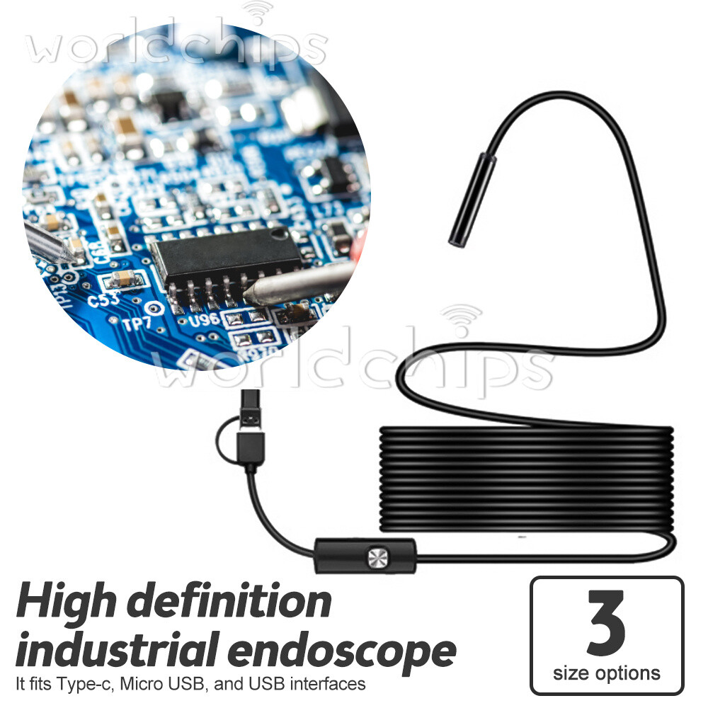 5.5mm HD Endoscope Borescope Inspection Camera W/ 6LED for USB Type-C Android PC