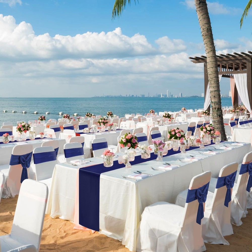 Blue Table Runner 12x108 Inch - 4 Pack Satin Table Runners, Smooth Table Runn...