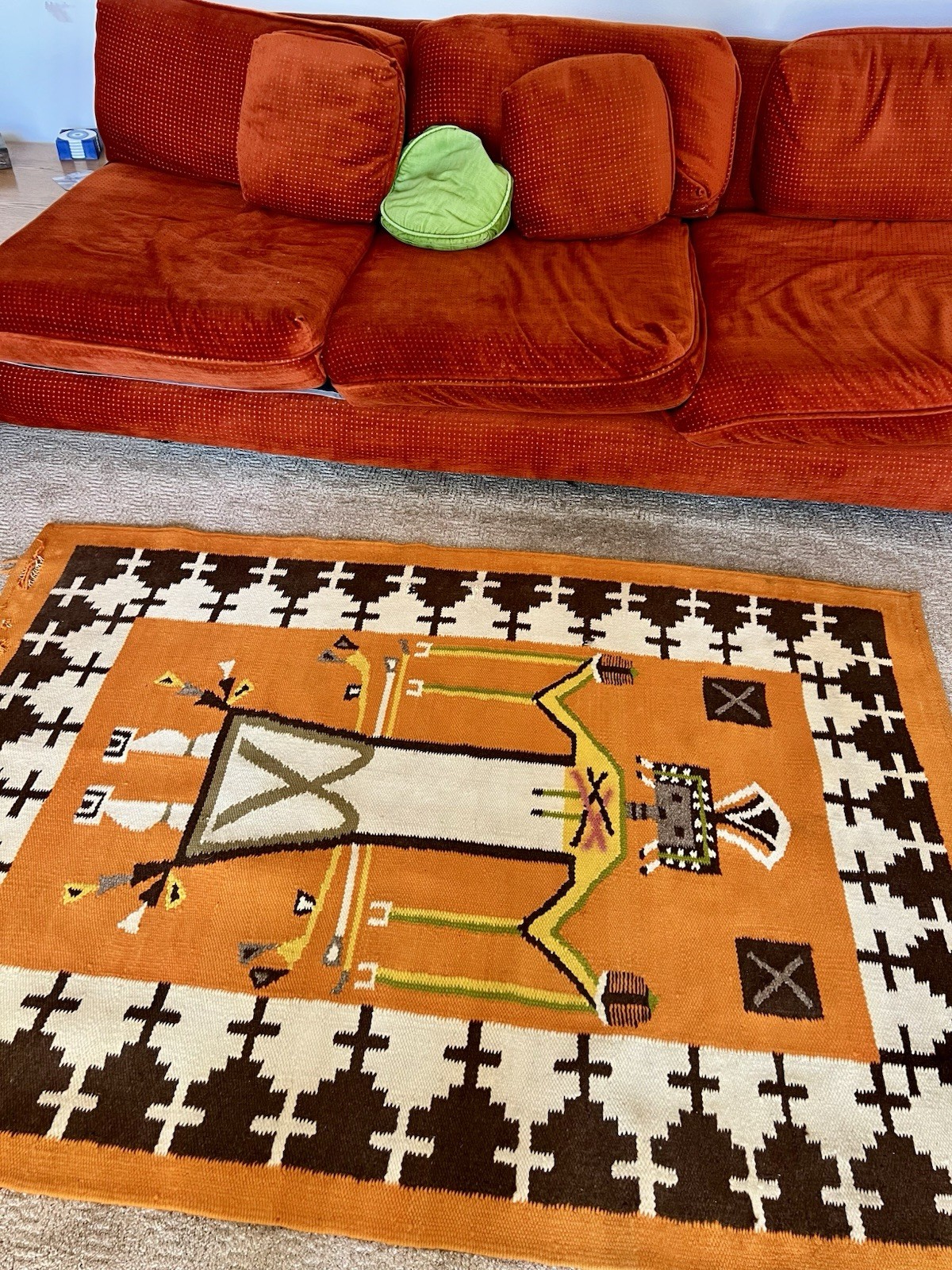 Beautiful Vintage Navajo Yie Rug Native American 47 x 33 Home Spun Wool As Is