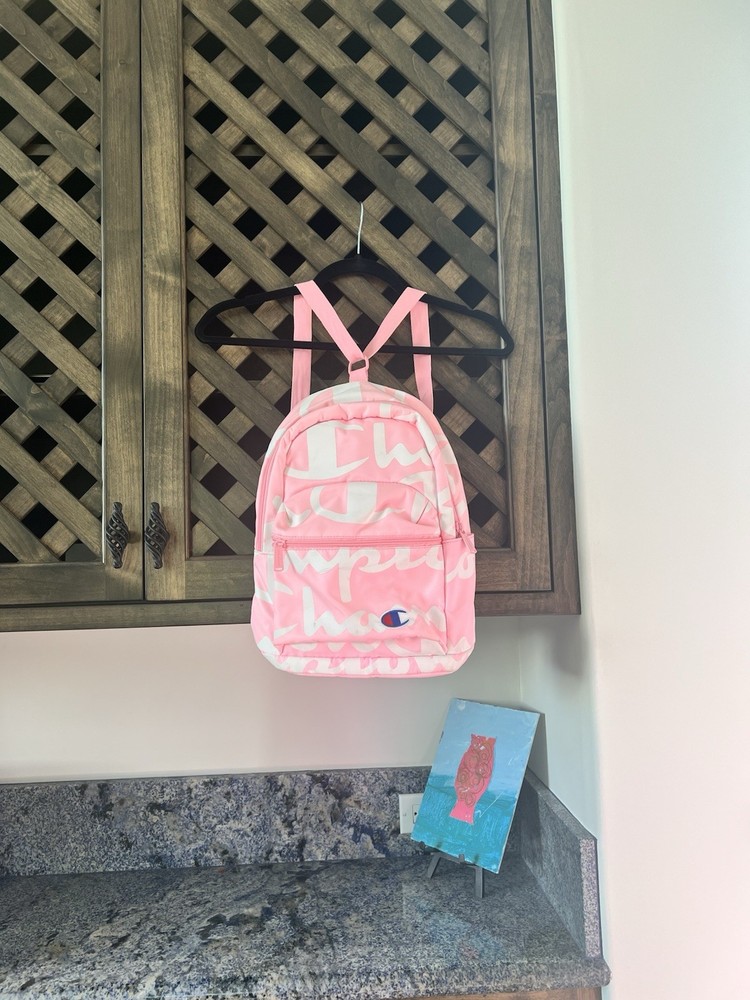 Champion Pink Backpack on the smaller side
