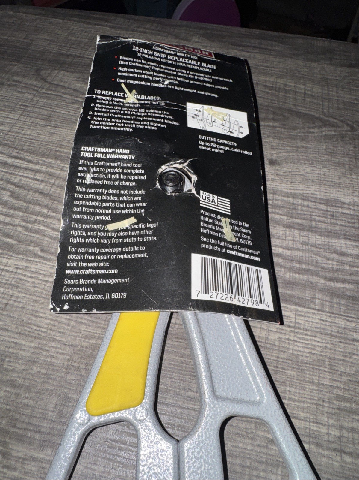 Sears CRAFTSMAN 42798 12” TIN SNIP USA Nos Aluminum Rare Metal Replaceable Blde