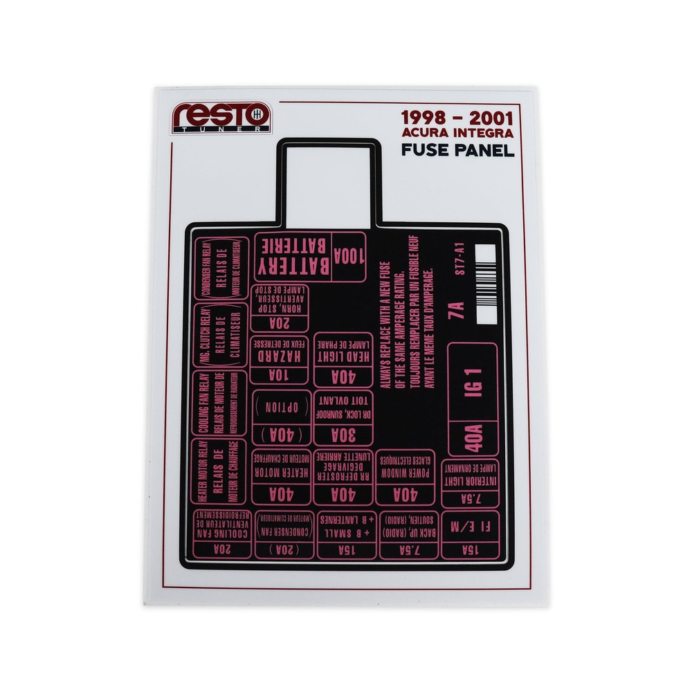1998 - 2001 Acura Integra Replacement Engine Fuse Label