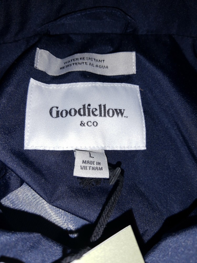 Goodfellow navy rain resistant windproof hooded jacket.