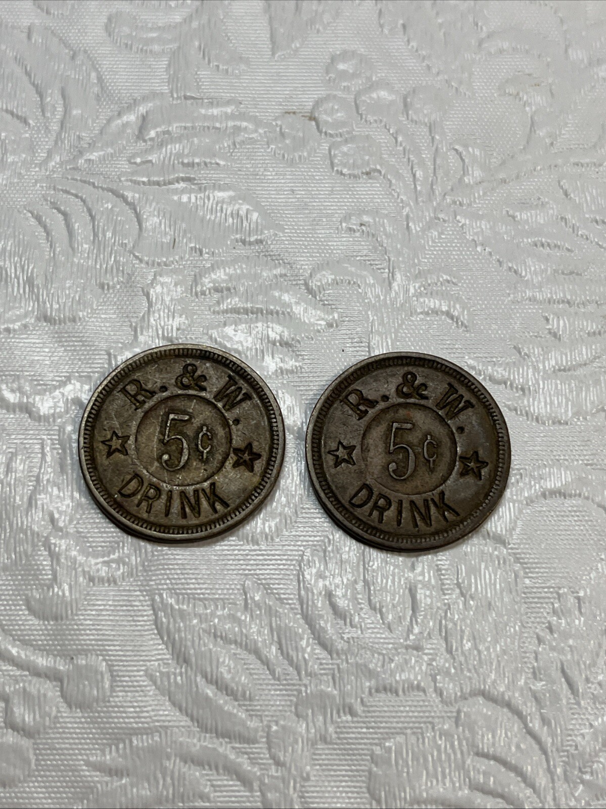 R & W 5 Cent Drink Token Coin Lot Of 2