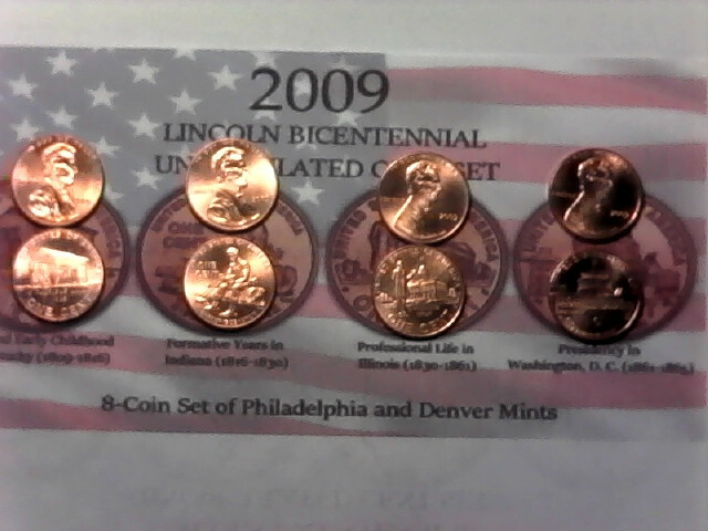 2009 P&D Lincoln Bi Uncirculated Penny set 8 Coins  From Mint Roll OVER 400+SOLD