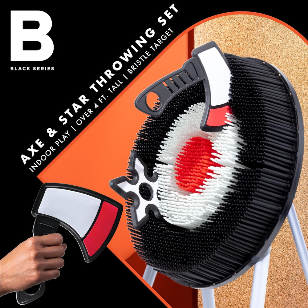 Axe Throwing Target Set, Includes 3 Axes & Bristle Target, Lightweight Plastic A