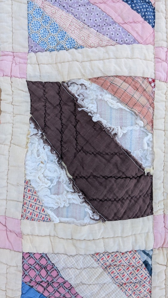 Antique 1920 Patchwork Quilt 64"X78 String Pieced Blocks