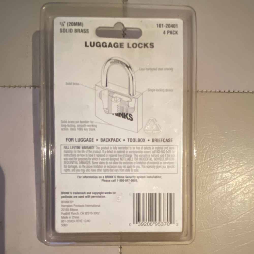 Brinks 101-20401 Solid Brass Padlocks 20mm Metallic Finish 4 Pack Keyed