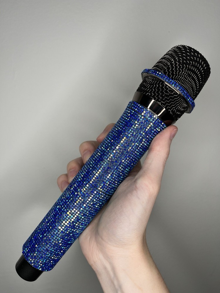 Blue AB Rhinestone Wireless Karaoke Microphone + Receiver System - Rechargeable