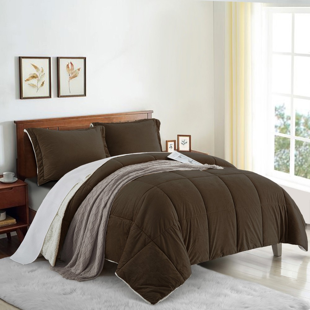 UNIKOME Warm Comforter 3PC Sherpa Reversible Comforter Sets w/ Pillowcase