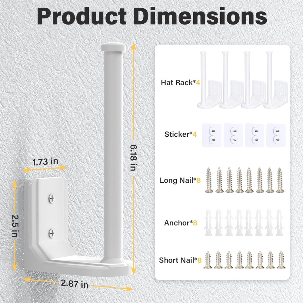 4 Pack Hat Organizer, Adhesive/Drilling Hat Rack for Wall, Hat Storage for Ba...