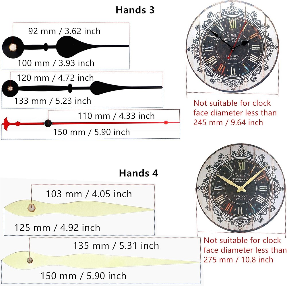 12888 Quartz DIY Wall Clock Movement 29/32thread length, Black Hands