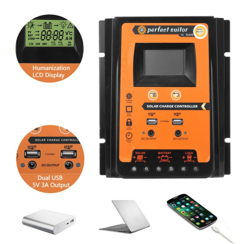 50A Solar Panel Regulator 12V-24V New Dual USB Charge Controller