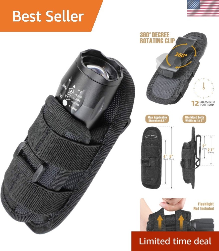 Tactical Flashlight Pouch Holster, Rotatable Flashlight Holder Belt Clip Tact...