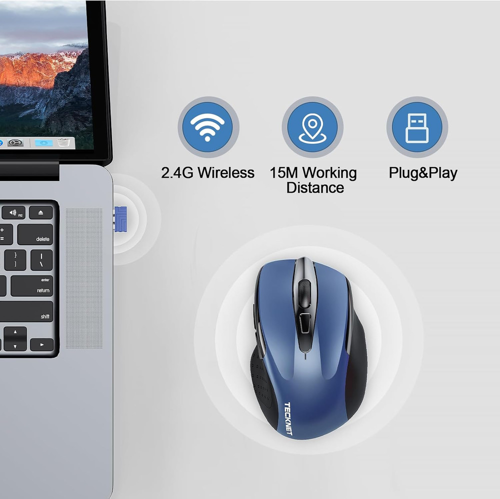 Rechargeable Wireless Mouse, 2.4G Silent Quiet Click, 6 Adjustable 4800 DPI, Cor