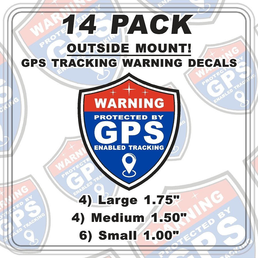 14 PACK GPS Tracking Warning OUTSIDE MOUNT Theft Deterrent Stickers High Quality