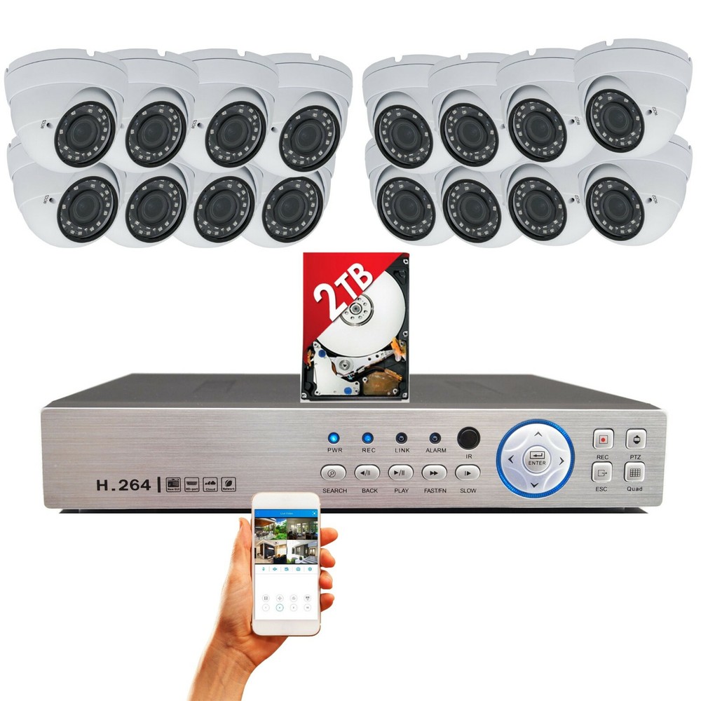 16 Dome Camera Security Surveillance System 2TB Recording Storage Remote Viewing