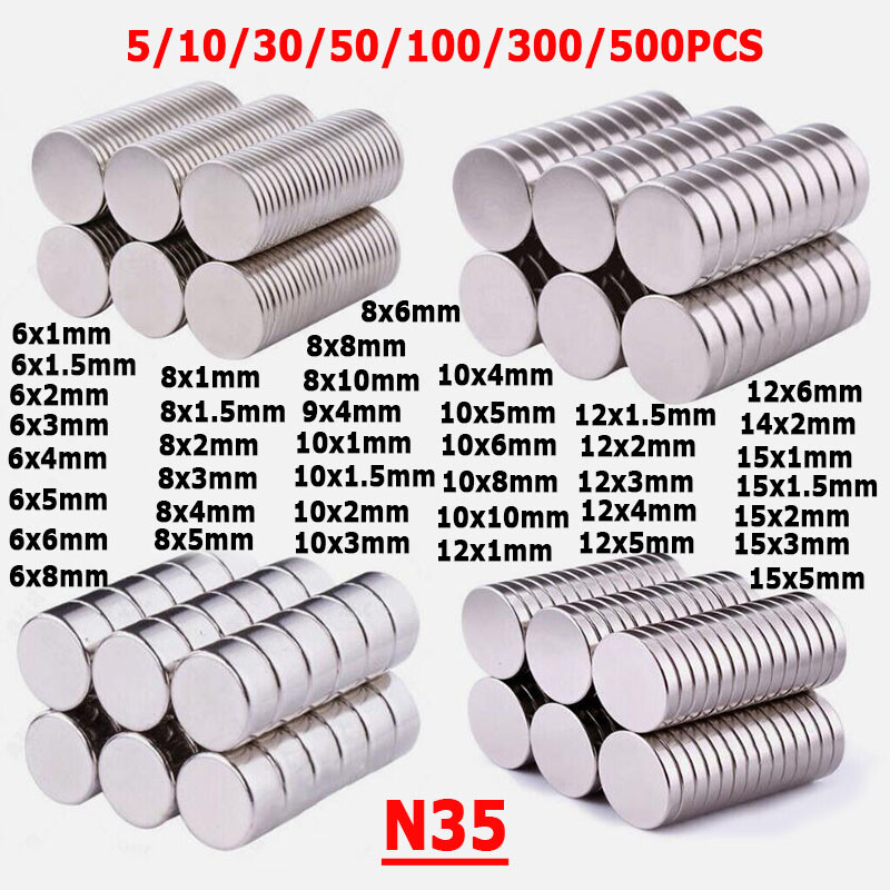 Round Disc NdFeB Magnets Dia 6mm-15mm Thick 1mm-10mm Super Strong Rare Earth N35