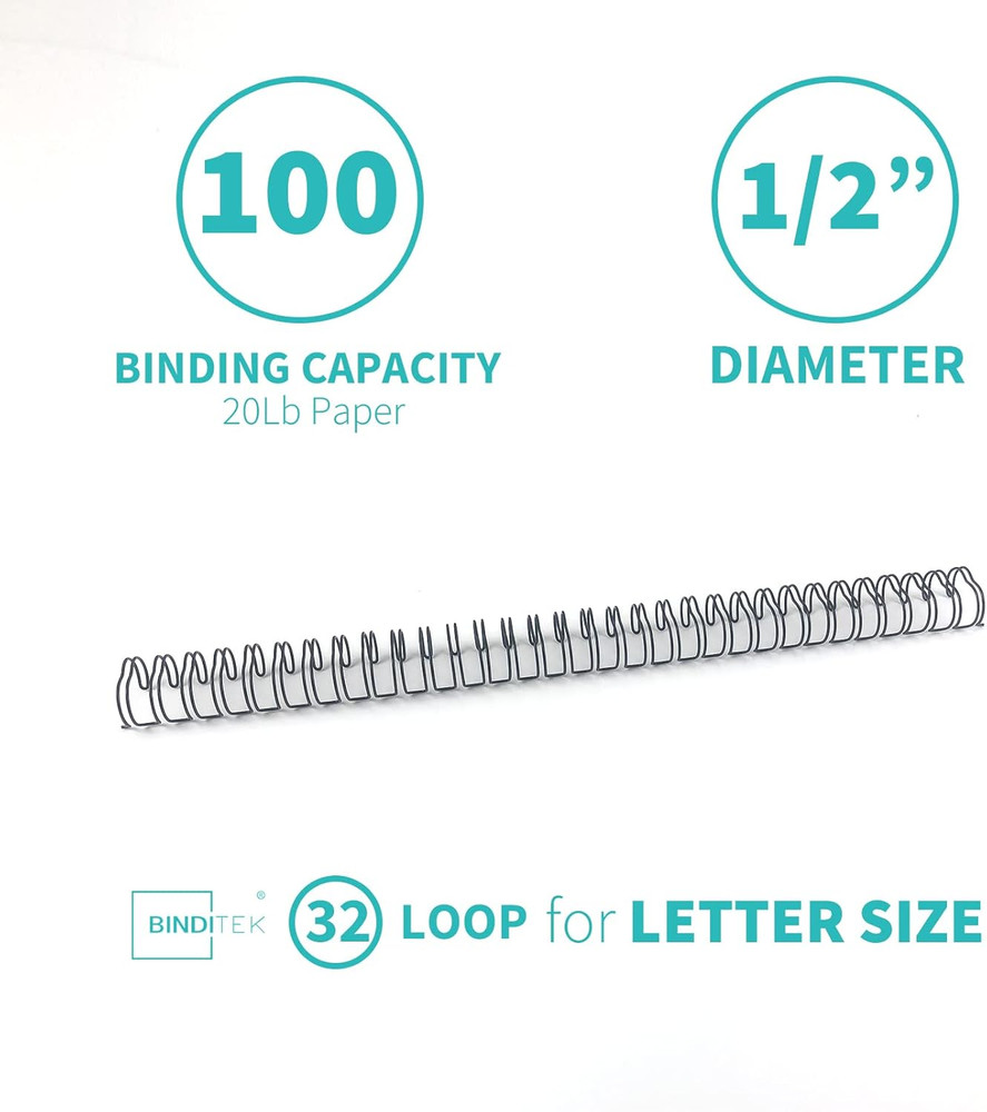 50 Pack Double Loop Wire Binding Spines, 1/2 Inch Binding Wire for Letter Size,