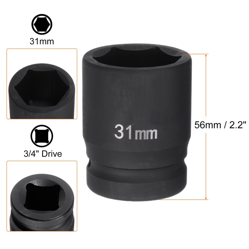6-Point Impact Socket 3/4" Drive 31mm Metric 40Cr Impact Socket