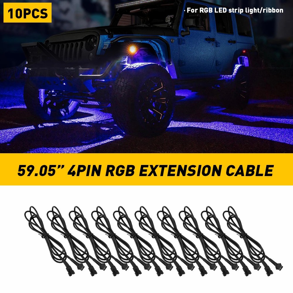 10Pcs 4 Pin 4.9ft RGB Rock lights Extension Wire Cable For LED Underbody Light