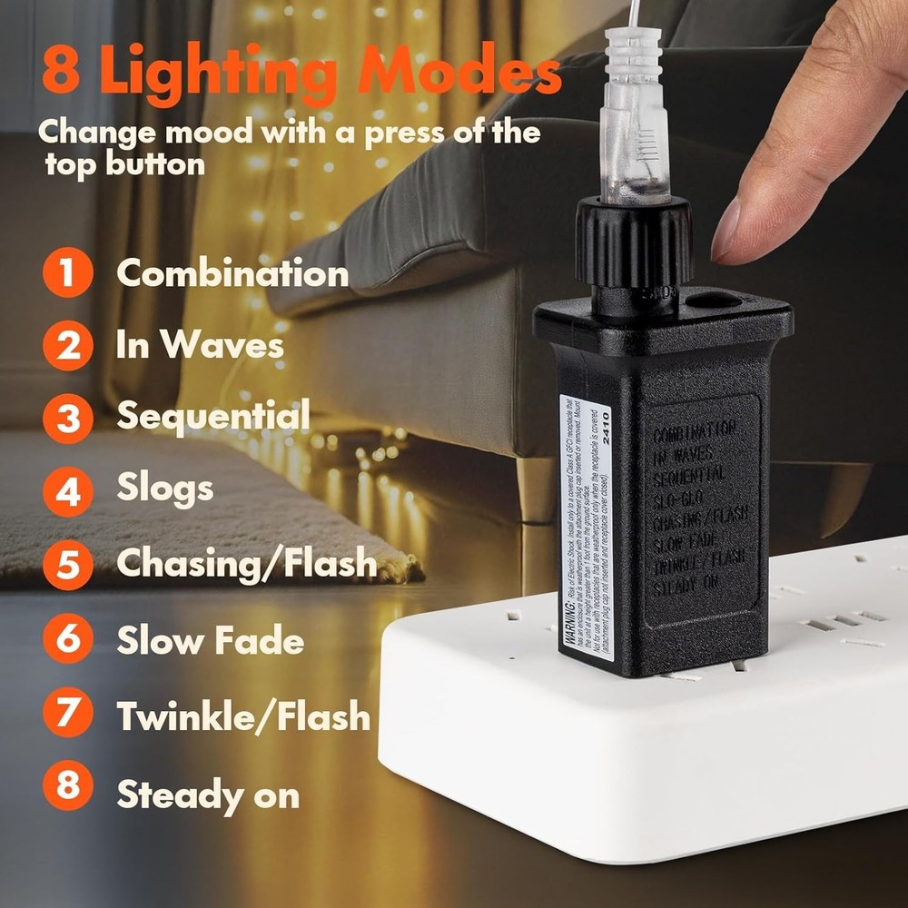 Versatile Waterproof LED String Lights - 300 Warm White, 8 Modes, Remote Control