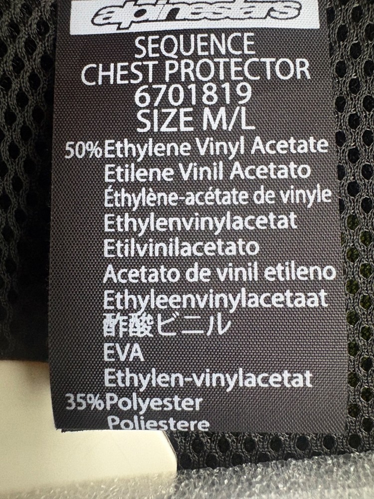 ALPINESTARS SEQUENCE CHEST PROTECTOR /M-L/ NEW / BLK / BIONIC COMP