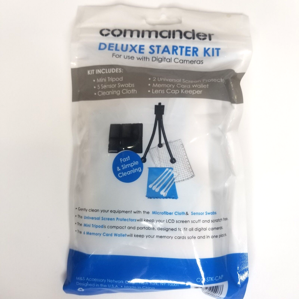 commander Deluxe Starter Kit For Digital Camera Mini Tripod Memory Card Wallet