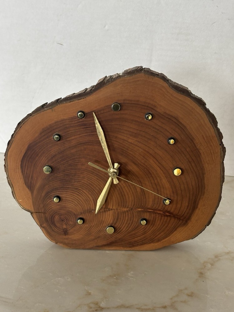 Vintage Tree Slice Wood Table Clock Live Edge Slab Juniper Rustic Cabin 9”
