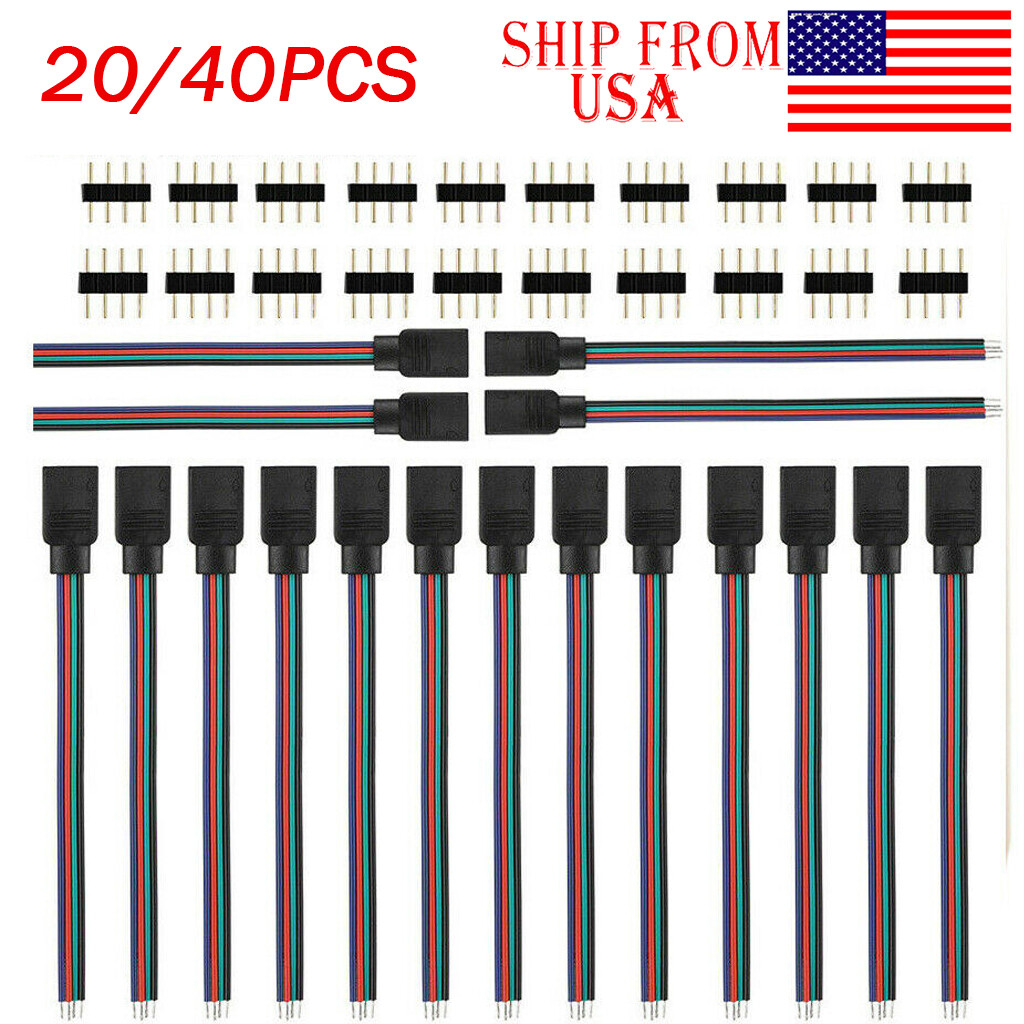 20/40PCS 4PIN Male/Female Connector Wire Cable For 5050 3528 RGB LED Strip Light