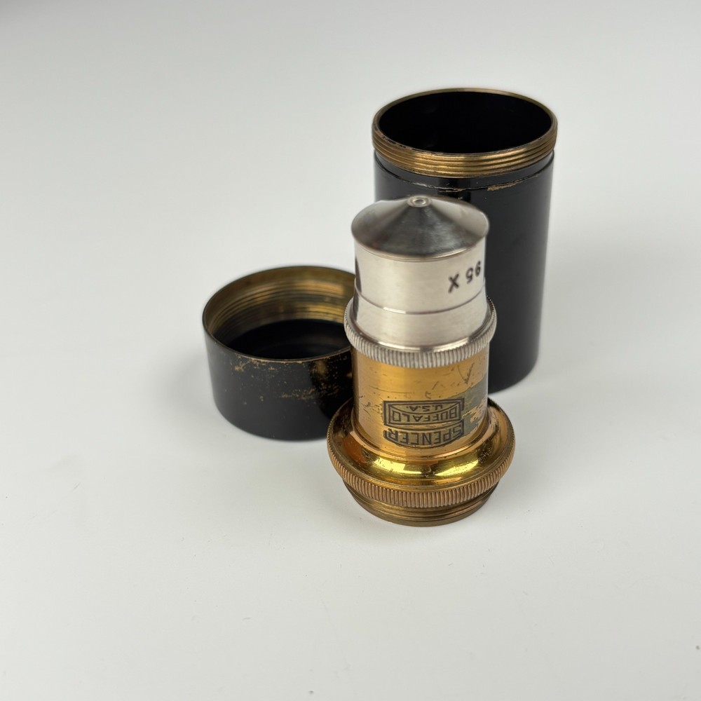 Spencer Buffalo Microscope Monocular + 3 Objectives & Case circa 1918 Antique