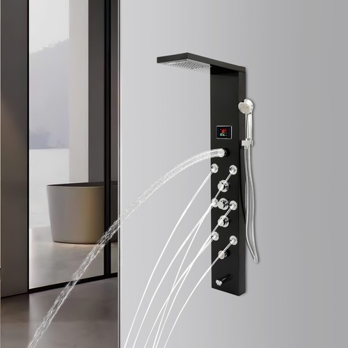LED 3-Handle Shower Kit Rainfall Shower Panel Tower System Shower Head Waterfall