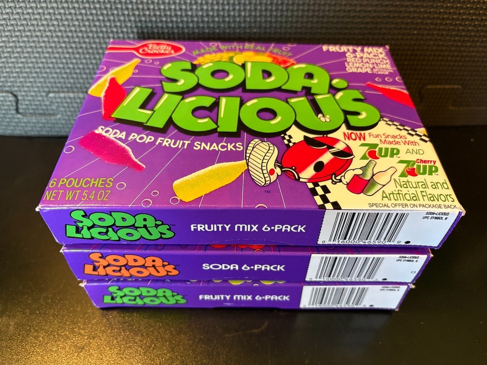 Soda Licious fruit snacks - 3 empty custom design display boxes