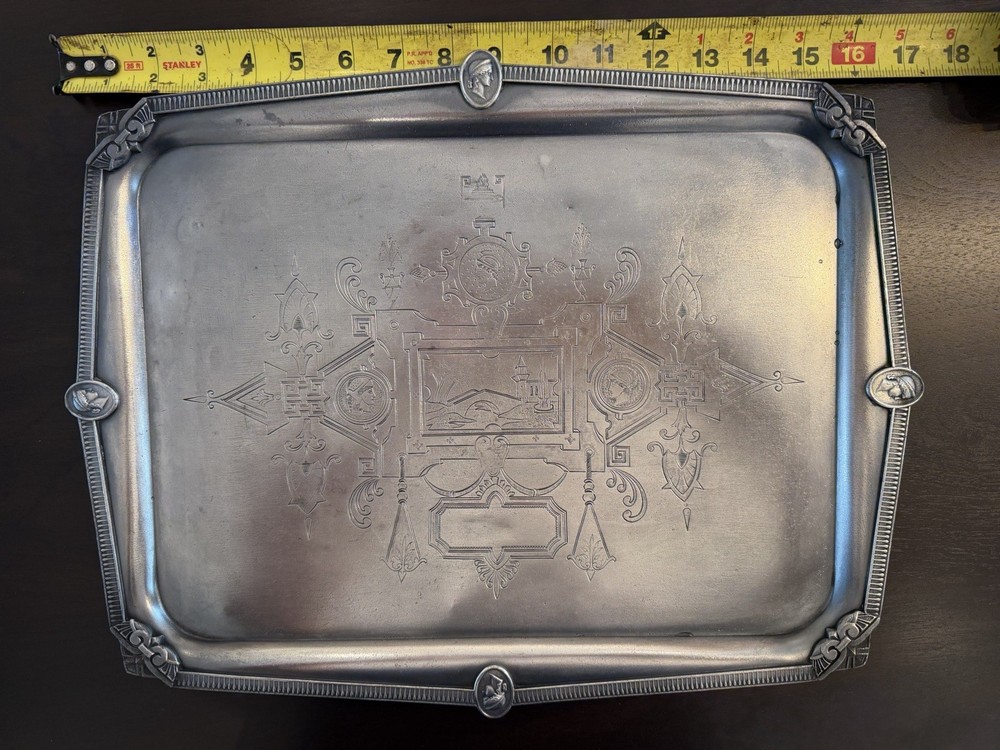 Victorian Silverplate Ornate Rectangular Tray with Engraved Design, 16"
