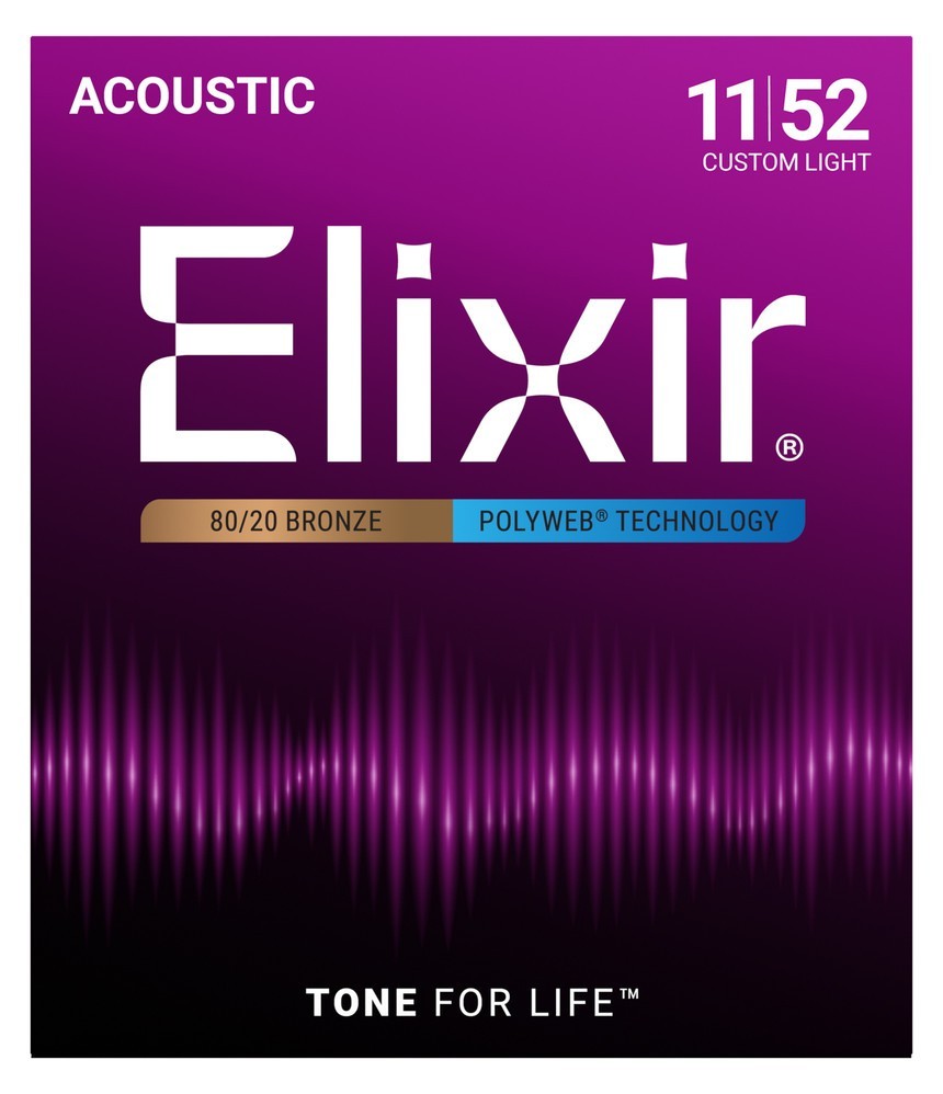Elixir 80/20 Bronze Polyweb Custom Light Acoustic Strings 11/52