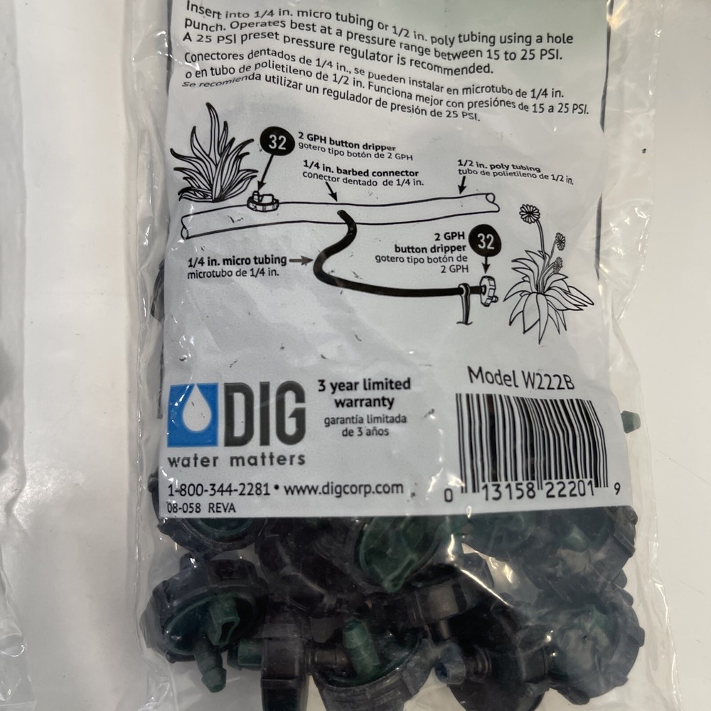 25PCS DIG BUTTON DRIPPER W222-B 2GPH. # 32