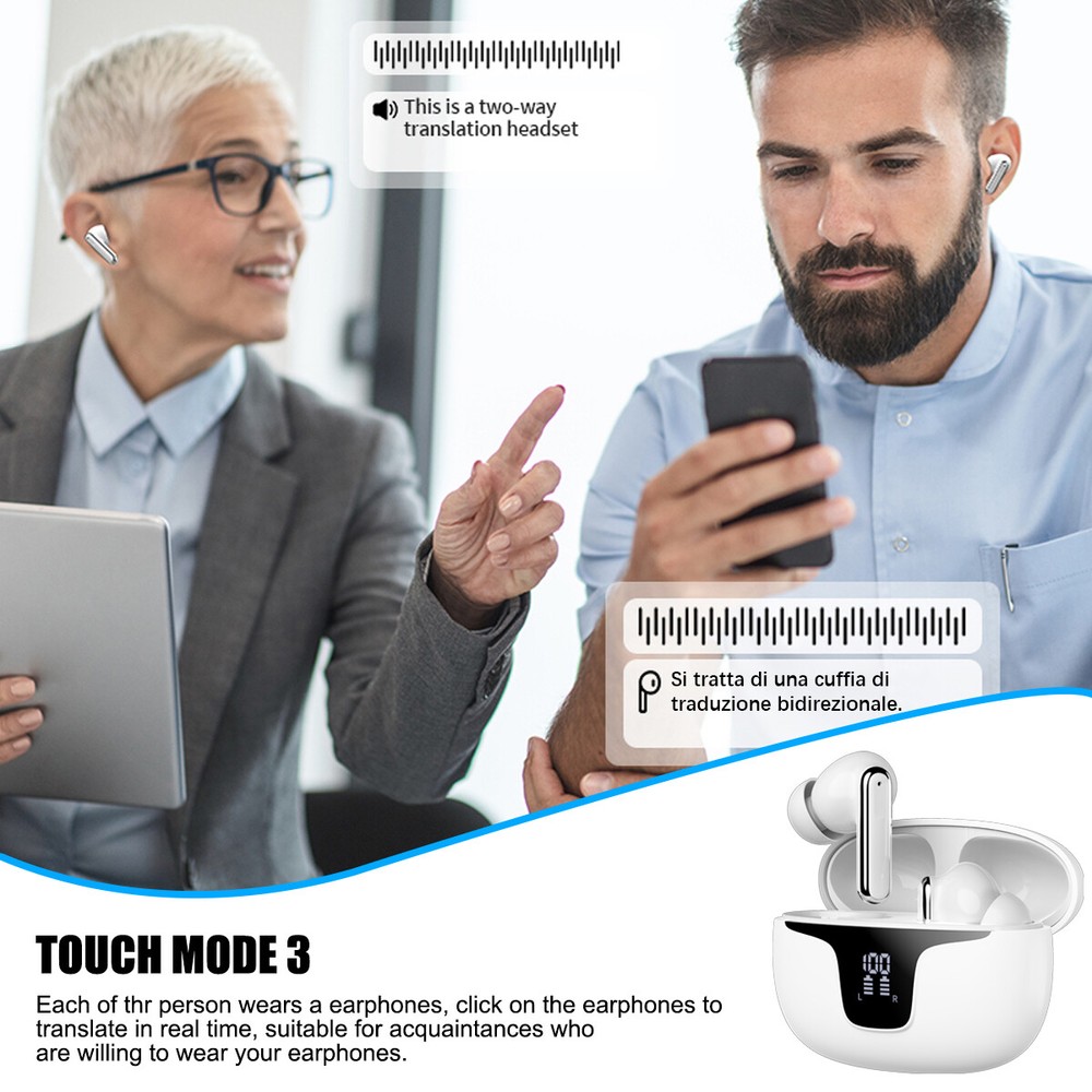 150 Language Translator Earbuds Wireless Bluetooth Two Way Translating Device