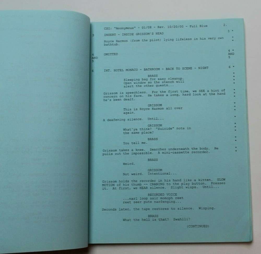 CSI: CRIME SCENE INVESTIGATION / Anthony E. Zuiker, 2000 TV Script "Anonymous"