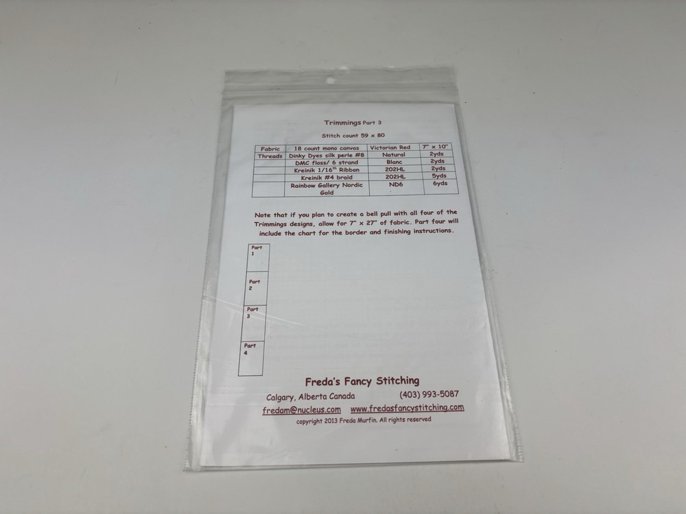Freda’s Fancy Stitching Trimmings Part 3 Hope Needlepoint Pattern 6S