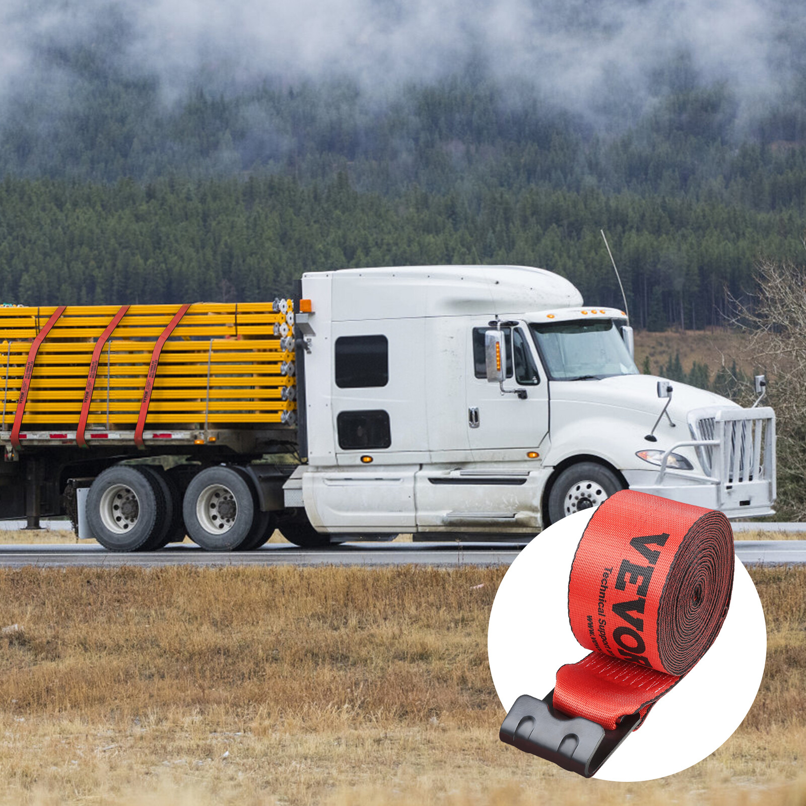 VEVOR 4" x 30' Truck Straps Tie Down Winch Straps w/ Flat Hooks 10 Pack Red