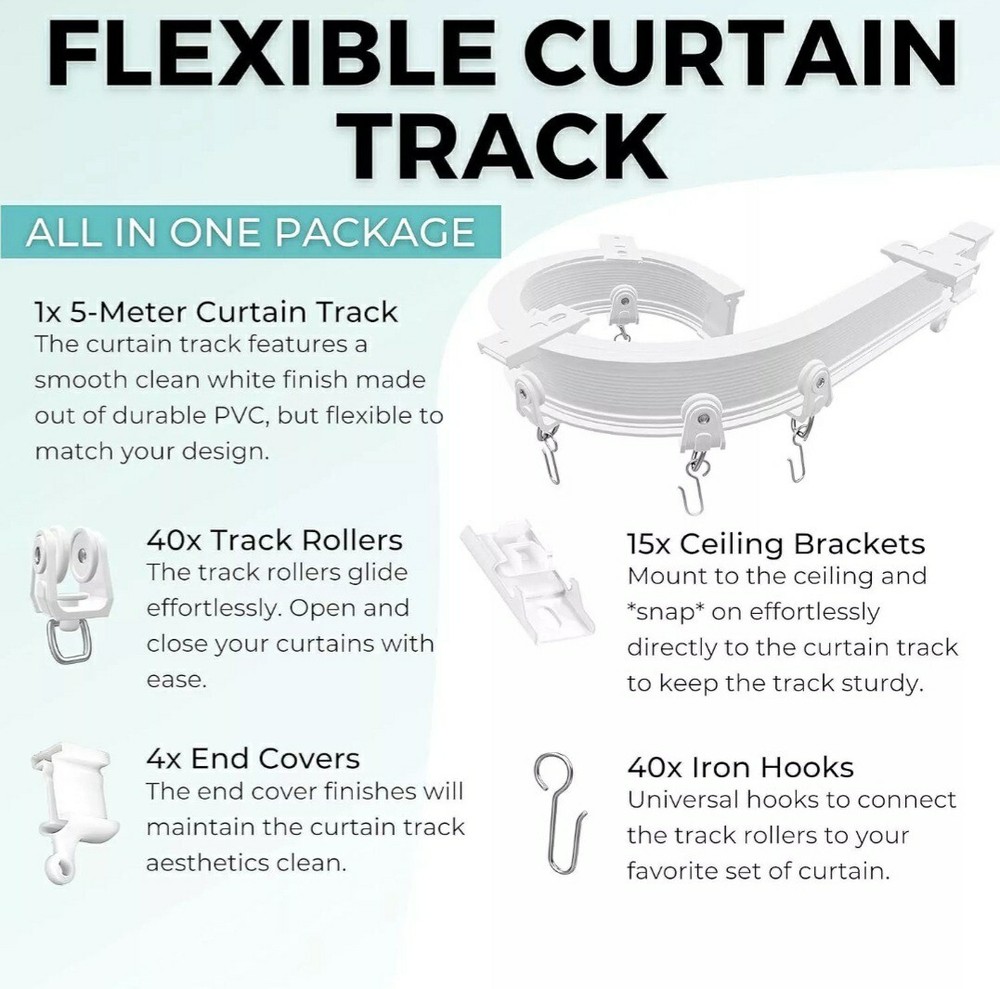 Flexible Bendable Ceiling Curtain Track 5 Meters 16.4FT Ceiling Mount