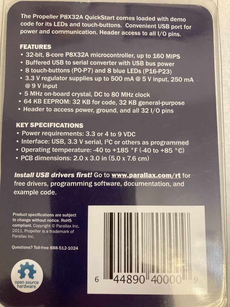 NEW Parallax propeller P8X32A Quickstart multi-core microcontroller development